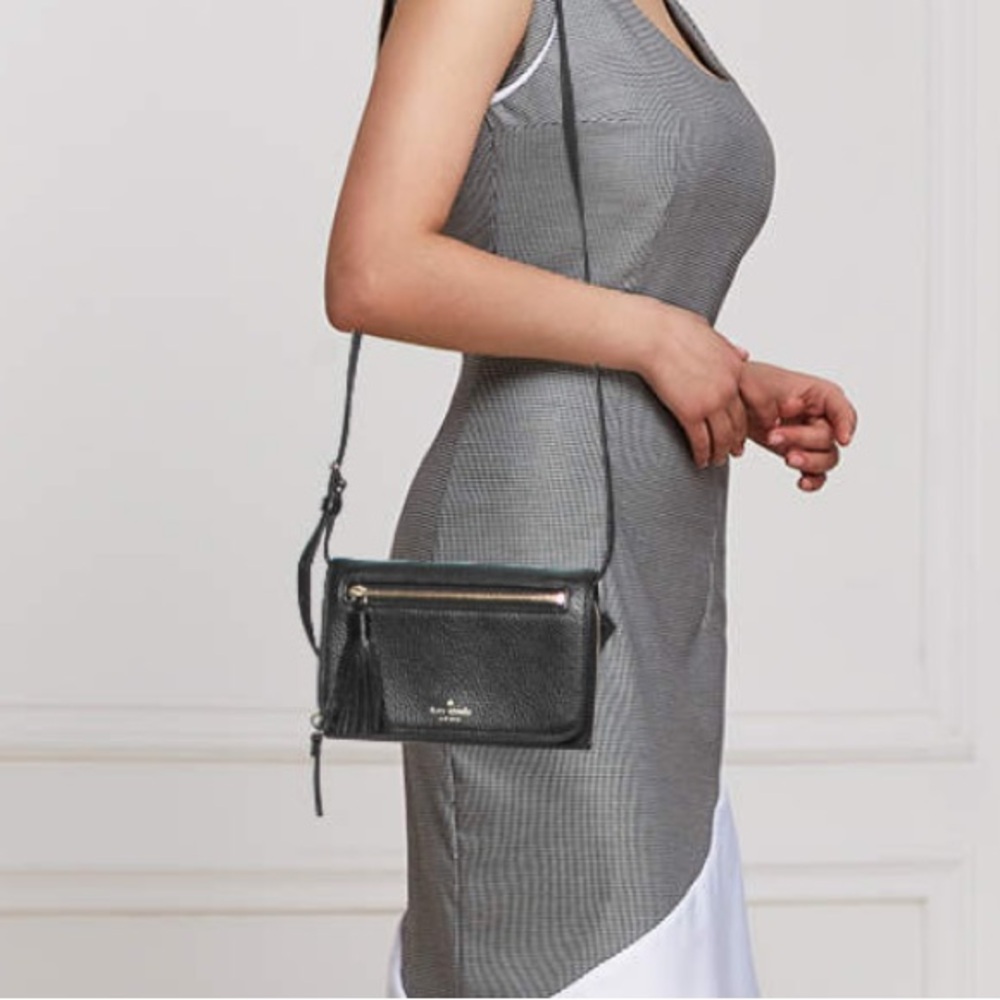 Black Leather Crossbody Bag with Tassel - kate spade
